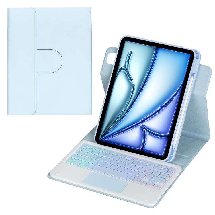 Capa de tablet em pele com teclado Bluetooth retroiluminado e rotação de 360 graus com touchpad, Para iPad Pro 11 2025 / 2024, Para iPad 2025 / 2022, Para iPad Air 11 2025 / iPad Pro 11 2022, Para iPad 10.2 2021 / 2019 / iPad Air 3