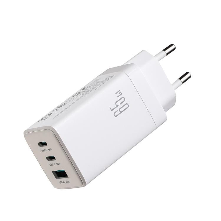 Carregador JOYROOM JR-TG10 65W GaN com dupla Type-C, 3 portas USB e cabo Type-C para Type-C, ficha EU, ficha UK