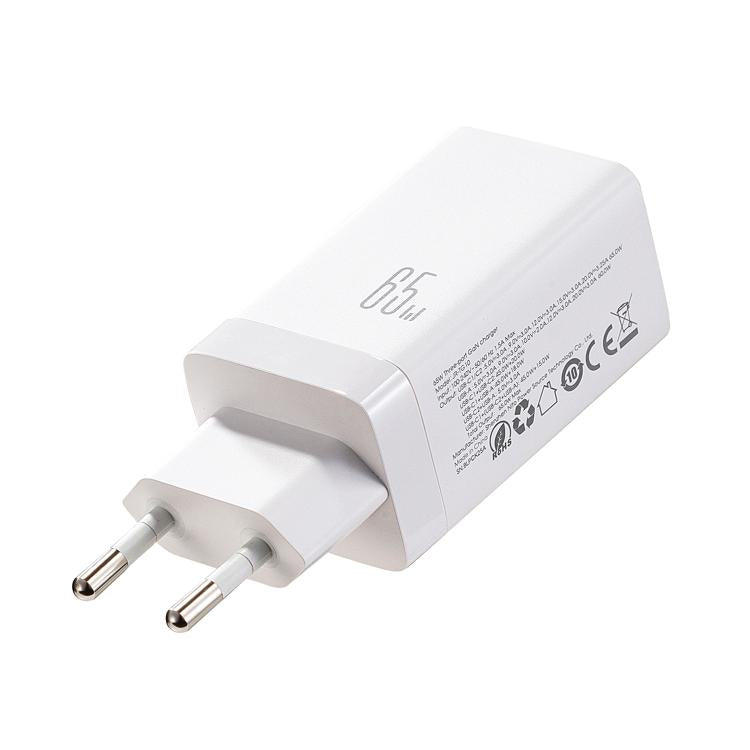 Carregador JOYROOM JR-TG10 65W GaN com dupla Type-C, 3 portas USB e cabo Type-C para Type-C, ficha EU, ficha UK