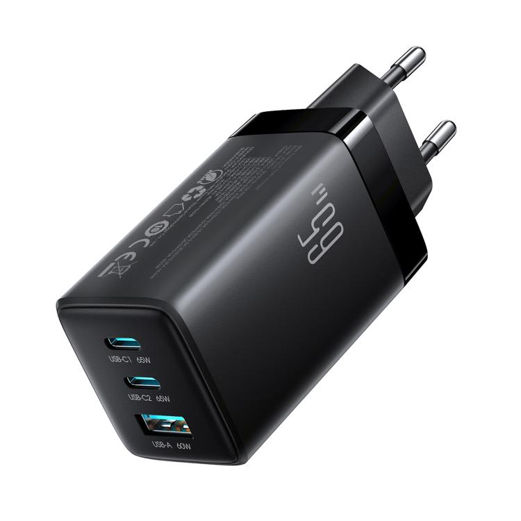 Carregador JOYROOM JR-TG10 65W GaN com dupla Type-C, 3 portas USB e cabo Type-C para Type-C, ficha EU, ficha UK