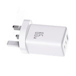 JOYROOM JR-TG10 Carregador GaN de 65W com Dupla Porta Type-C e 3 Portas USB, Cabo Type-C para 8 Pinos, Ficha UK