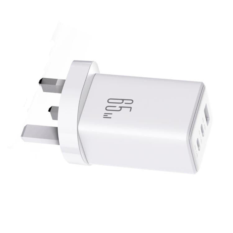 JOYROOM JR-TG10 Carregador GaN de 65W com Dupla Porta Type-C e 3 Portas USB, Cabo Type-C para 8 Pinos, Ficha UK