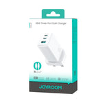 JOYROOM JR-TG10 Carregador GaN de 65W com Dupla Porta Type-C e 3 Portas USB, Cabo Type-C para 8 Pinos, Ficha UK