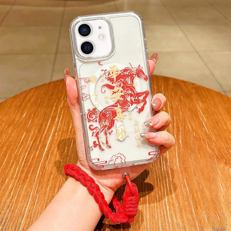 Capa de telemóvel magnética de cobertura total com tema Ano do Cavalo e cordão, para iPhone 13, para iPhone 12, para iPhone 12 Pro Max, para iPhone 12 Pro
