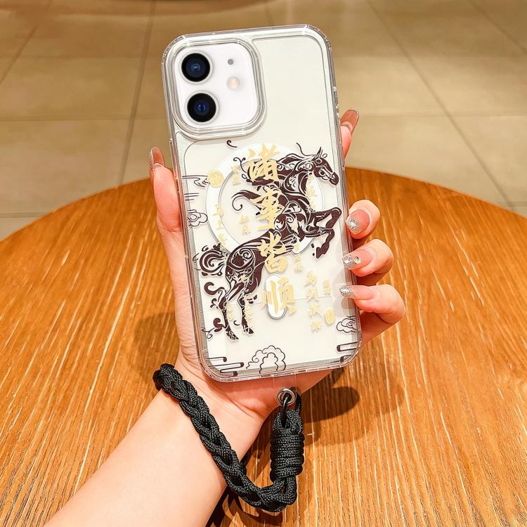 Capa de telemóvel magnética de cobertura total com tema Ano do Cavalo e cordão, para iPhone 13, para iPhone 12, para iPhone 12 Pro Max, para iPhone 12 Pro