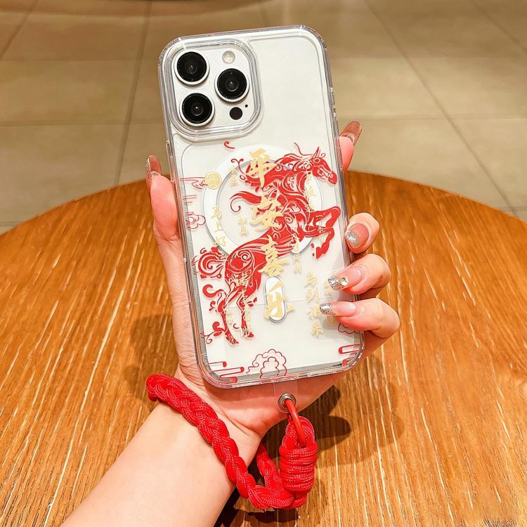 Capa de telemóvel magnética de cobertura total com tema Ano do Cavalo e cordão, para iPhone 13, para iPhone 12, para iPhone 12 Pro Max, para iPhone 12 Pro