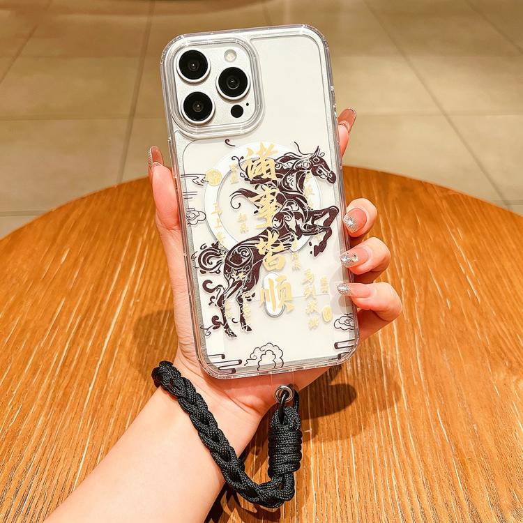 Capa de telemóvel magnética de cobertura total com tema Ano do Cavalo e cordão, para iPhone 13, para iPhone 12, para iPhone 12 Pro Max, para iPhone 12 Pro