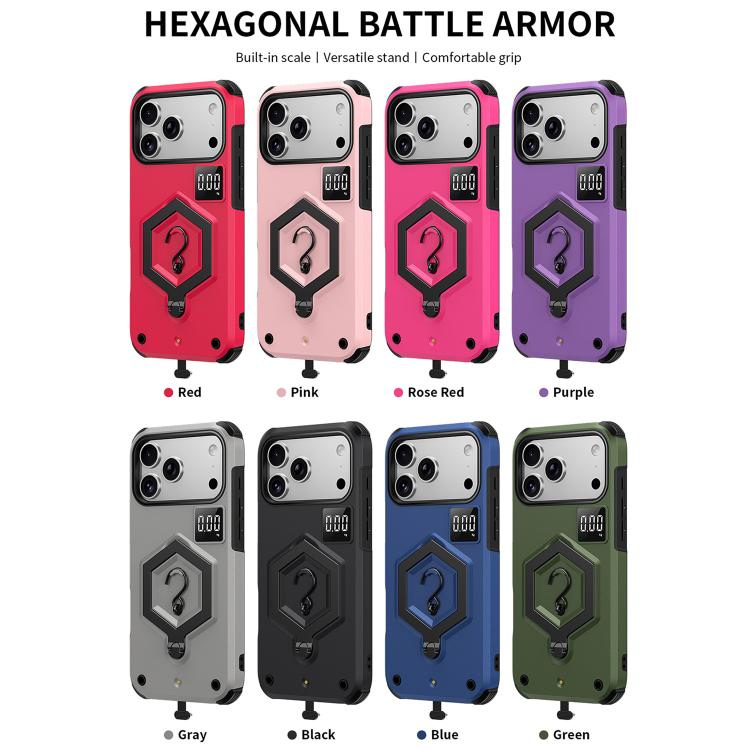 Capa de Telemóvel com Suporte Magnético Hexágono Armor e Balança de Peso, Para iPhone 17 Pro Max, Para iPhone 17 Pro, Para iPhone 17, Para iPhone Air, Para iPhone 16 Pro Max, Para iPhone 16 Pro