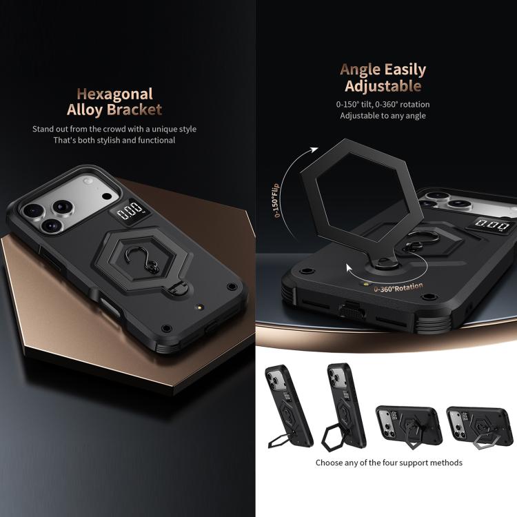 Capa de Telemóvel com Suporte Magnético Hexágono Armor e Balança de Peso, Para iPhone 17 Pro Max, Para iPhone 17 Pro, Para iPhone 17, Para iPhone Air, Para iPhone 16 Pro Max, Para iPhone 16 Pro