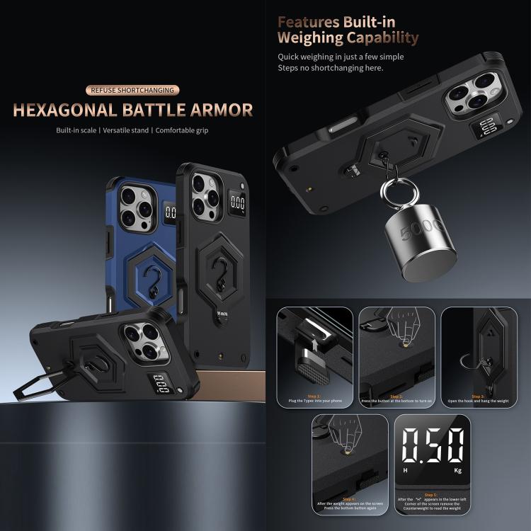 Capa de telefone com suporte magnético Hexagon Armor e balança de pesagem, para iPhone 14 / 13, para iPhone 14 Pro, para iPhone 14 Pro Max, para iPhone 13 Pro Max, para iPhone 13 Pro, para iPhone 12 Pro Max