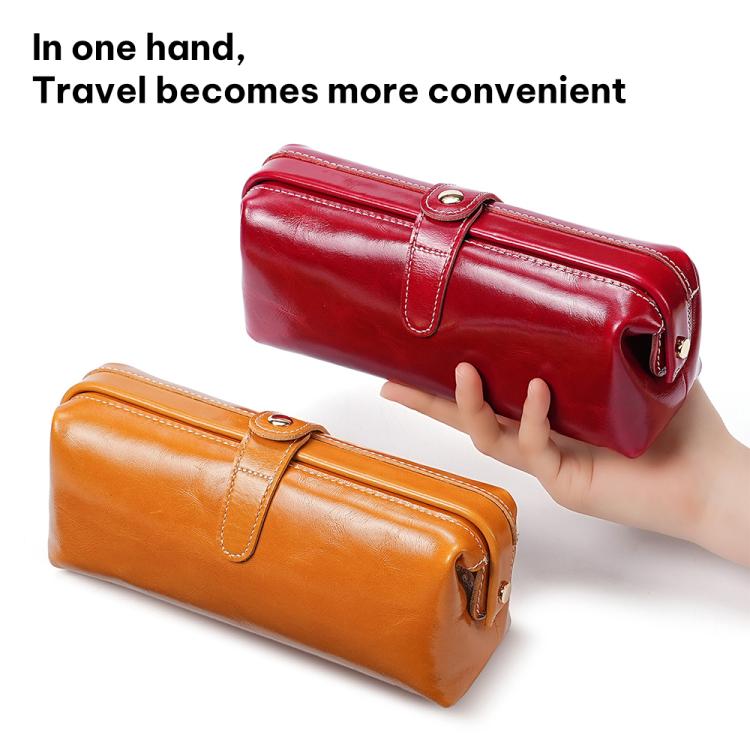 Bolsa de Armazenamento para Ferramentas de Cosmética e Artigos de Higiene em Couro Encerado a Óleo