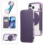 Capa para Telemóvel em Pele Vegana com Revestimento Magnético e Suporte Rotativo Ultra-fino, Para iPhone 17e / 16e, Para iPhone 17 Pro Max, Para iPhone 17 Pro, Para iPhone 17, Para iPhone Air, Para iPhone 16 Pro Max