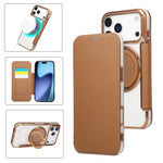 Capa para Telemóvel em Pele Vegana com Revestimento Magnético e Suporte Rotativo Ultra-fino, Para iPhone 17e / 16e, Para iPhone 17 Pro Max, Para iPhone 17 Pro, Para iPhone 17, Para iPhone Air, Para iPhone 16 Pro Max