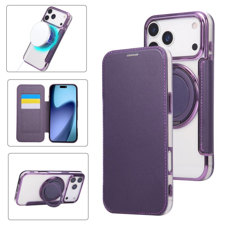 Capa para Telemóvel em Pele Vegana com Revestimento Magnético e Suporte Rotativo Ultra-fino, Para iPhone 17e / 16e, Para iPhone 17 Pro Max, Para iPhone 17 Pro, Para iPhone 17, Para iPhone Air, Para iPhone 16 Pro Max
