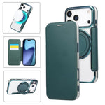 Capa para Telemóvel em Pele Vegana com Revestimento Magnético e Suporte Rotativo Ultra-fino, Para iPhone 17e / 16e, Para iPhone 17 Pro Max, Para iPhone 17 Pro, Para iPhone 17, Para iPhone Air, Para iPhone 16 Pro Max