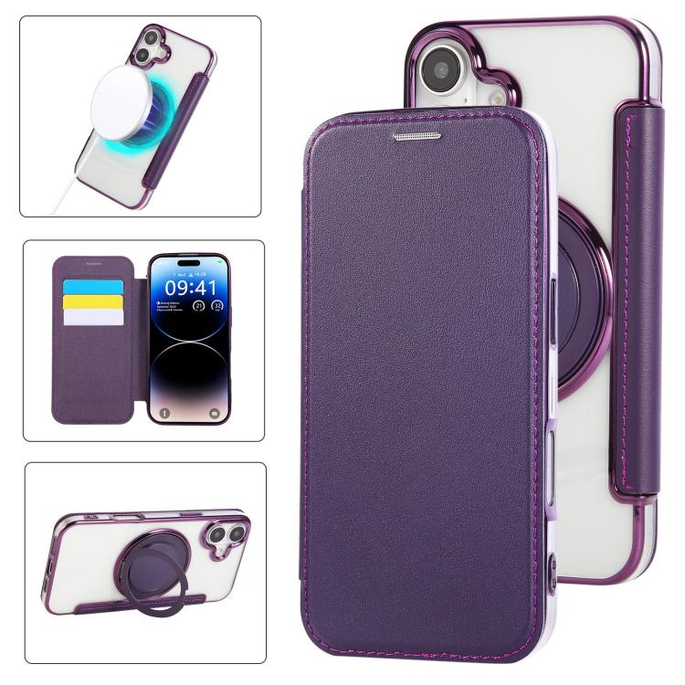 Capa para Telemóvel em Pele Vegana com Revestimento Magnético e Suporte Rotativo Ultra-fino, Para iPhone 17e / 16e, Para iPhone 17 Pro Max, Para iPhone 17 Pro, Para iPhone 17, Para iPhone Air, Para iPhone 16 Pro Max
