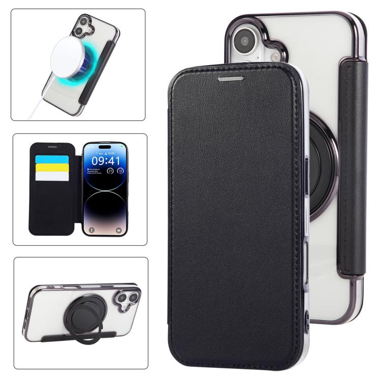 Capa para Telemóvel em Pele Vegana com Revestimento Magnético e Suporte Rotativo Ultra-fino, Para iPhone 17e / 16e, Para iPhone 17 Pro Max, Para iPhone 17 Pro, Para iPhone 17, Para iPhone Air, Para iPhone 16 Pro Max