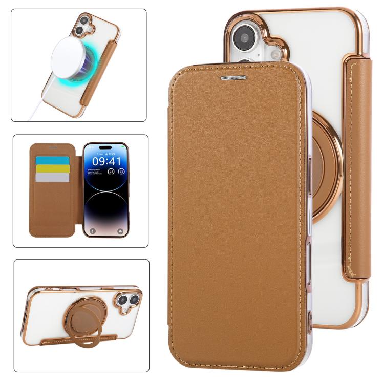 Capa para Telemóvel em Pele Vegana com Revestimento Magnético e Suporte Rotativo Ultra-fino, Para iPhone 17e / 16e, Para iPhone 17 Pro Max, Para iPhone 17 Pro, Para iPhone 17, Para iPhone Air, Para iPhone 16 Pro Max