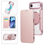 Capa para Telemóvel em Pele Vegana com Revestimento Magnético e Suporte Rotativo Ultra-fino, Para iPhone 17e / 16e, Para iPhone 17 Pro Max, Para iPhone 17 Pro, Para iPhone 17, Para iPhone Air, Para iPhone 16 Pro Max