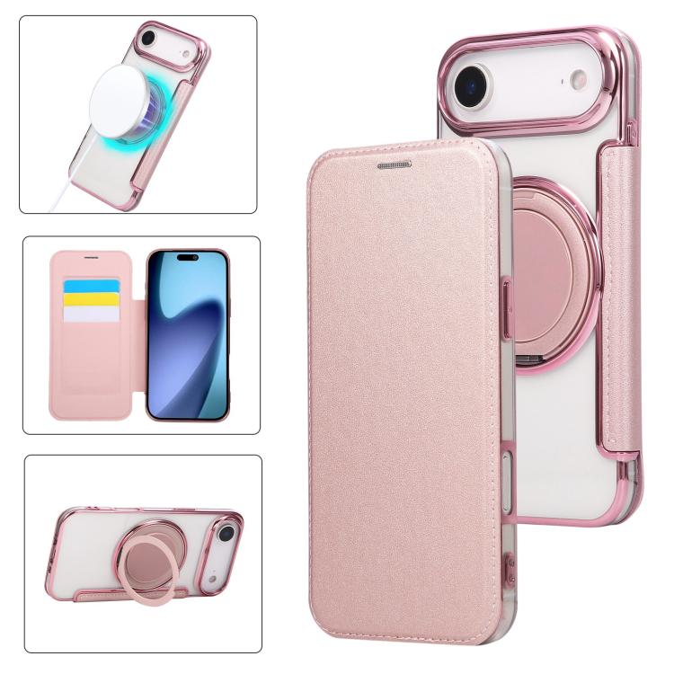 Capa para Telemóvel em Pele Vegana com Revestimento Magnético e Suporte Rotativo Ultra-fino, Para iPhone 17e / 16e, Para iPhone 17 Pro Max, Para iPhone 17 Pro, Para iPhone 17, Para iPhone Air, Para iPhone 16 Pro Max