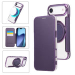Capa para Telemóvel em Pele Vegana com Revestimento Magnético e Suporte Rotativo Ultra-fino, Para iPhone 17e / 16e, Para iPhone 17 Pro Max, Para iPhone 17 Pro, Para iPhone 17, Para iPhone Air, Para iPhone 16 Pro Max