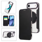 Capa para Telemóvel em Pele Vegana com Revestimento Magnético e Suporte Rotativo Ultra-fino, Para iPhone 17e / 16e, Para iPhone 17 Pro Max, Para iPhone 17 Pro, Para iPhone 17, Para iPhone Air, Para iPhone 16 Pro Max