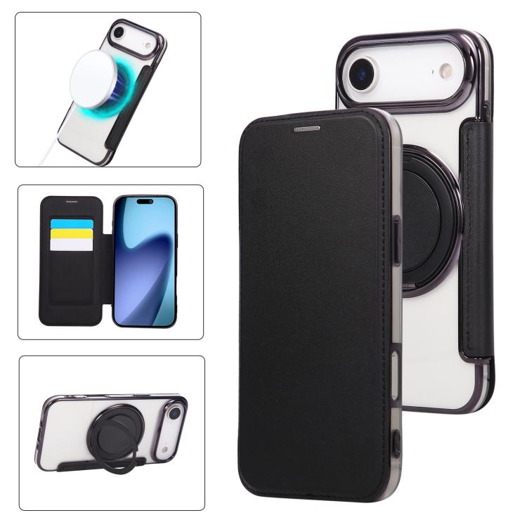 Capa para Telemóvel em Pele Vegana com Revestimento Magnético e Suporte Rotativo Ultra-fino, Para iPhone 17e / 16e, Para iPhone 17 Pro Max, Para iPhone 17 Pro, Para iPhone 17, Para iPhone Air, Para iPhone 16 Pro Max