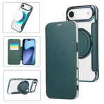 Capa para Telemóvel em Pele Vegana com Revestimento Magnético e Suporte Rotativo Ultra-fino, Para iPhone 17e / 16e, Para iPhone 17 Pro Max, Para iPhone 17 Pro, Para iPhone 17, Para iPhone Air, Para iPhone 16 Pro Max