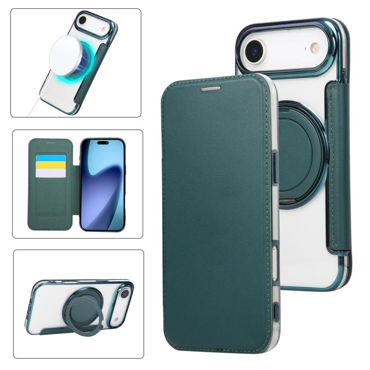 Capa para Telemóvel em Pele Vegana com Revestimento Magnético e Suporte Rotativo Ultra-fino, Para iPhone 17e / 16e, Para iPhone 17 Pro Max, Para iPhone 17 Pro, Para iPhone 17, Para iPhone Air, Para iPhone 16 Pro Max