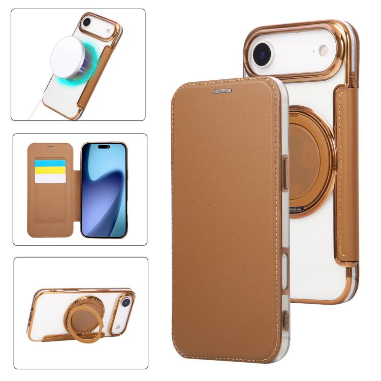 Capa para Telemóvel em Pele Vegana com Revestimento Magnético e Suporte Rotativo Ultra-fino, Para iPhone 17e / 16e, Para iPhone 17 Pro Max, Para iPhone 17 Pro, Para iPhone 17, Para iPhone Air, Para iPhone 16 Pro Max