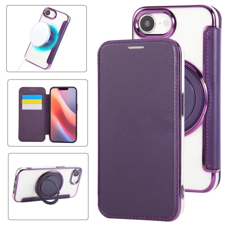 Capa para Telemóvel em Pele Vegana com Revestimento Magnético e Suporte Rotativo Ultra-fino, Para iPhone 17e / 16e, Para iPhone 17 Pro Max, Para iPhone 17 Pro, Para iPhone 17, Para iPhone Air, Para iPhone 16 Pro Max