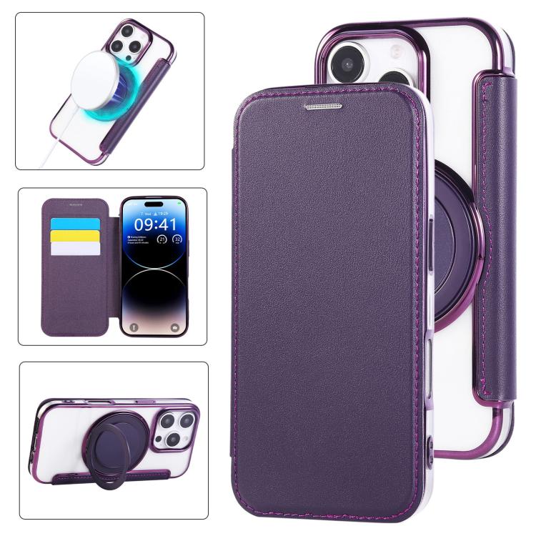 Capa para Telemóvel em Pele Vegana com Revestimento Magnético e Suporte Rotativo Ultra-fino, Para iPhone 17e / 16e, Para iPhone 17 Pro Max, Para iPhone 17 Pro, Para iPhone 17, Para iPhone Air, Para iPhone 16 Pro Max