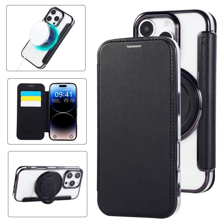 Capa para Telemóvel em Pele Vegana com Revestimento Magnético e Suporte Rotativo Ultra-fino, Para iPhone 17e / 16e, Para iPhone 17 Pro Max, Para iPhone 17 Pro, Para iPhone 17, Para iPhone Air, Para iPhone 16 Pro Max