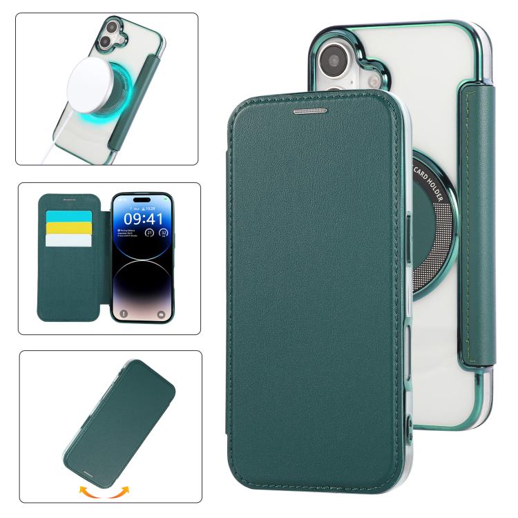 Capa para Telemóvel em Pele Vegana com Revestimento Magnético Ultra-fino, Para iPhone 16 Pro, Para iPhone 16 Plus, Para iPhone 16, Para iPhone 15 Pro Max, Para iPhone 15 Pro, Para iPhone 15 Plus / 14 Plus