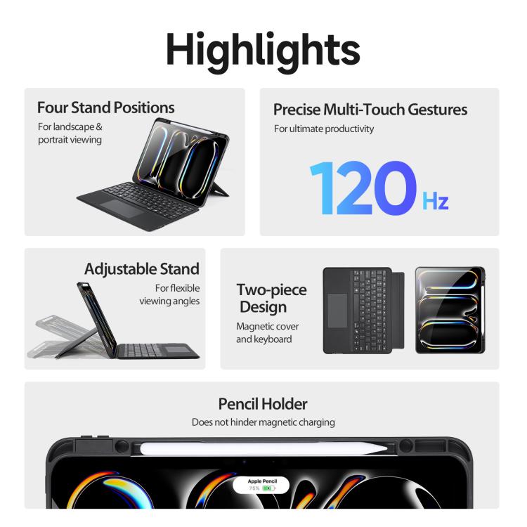 Capa de tablet em pele vegana com teclado magnético retroiluminado DUX DUCIS DK Series, Para iPad Pro 13 2025 / 2024, Para iPad Pro 11 2025 / 2024, Para iPad 2025 / 2022, Para iPad Air 11 2025 / 2024, Para iPad Air 13 2025 / 2024