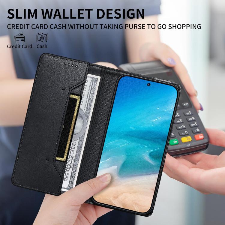 Estojo de Telefone em Couro Vegan com Linha Costurada, Fecho Magnético e RFID, Para iPhone X / XS, Para iPhone XR, Para iPhone XS Max, Para iPhone 8 Plus / 7 Plus