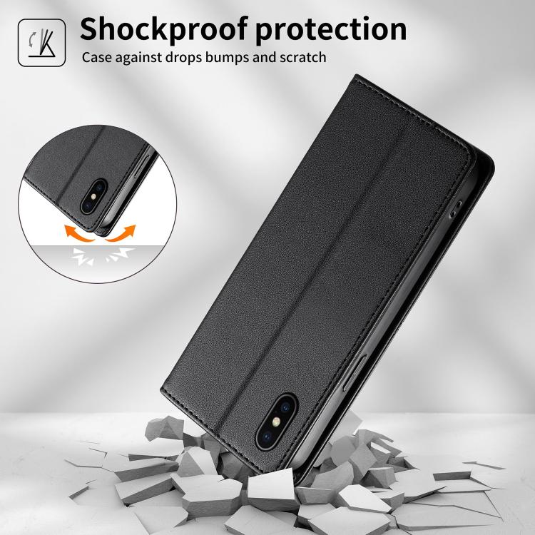 Estojo de Telefone em Couro Vegan com Linha Costurada, Fecho Magnético e RFID, Para iPhone X / XS, Para iPhone XR, Para iPhone XS Max, Para iPhone 8 Plus / 7 Plus