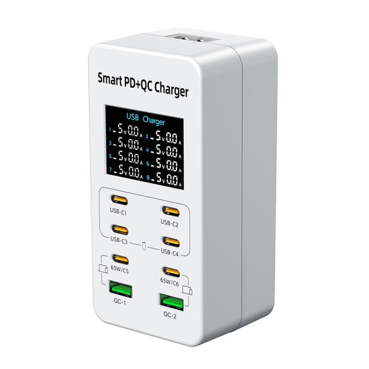 A8C Carregador Multi-Portas de Secretária com 2 USB-A e 6 USB-C / Type-C, Ecrã Digital, Ficha US, EU, UK, AU