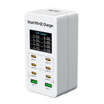 A8C Carregador Multi-Portas de Secretária com 2 USB-A e 6 USB-C / Type-C, Ecrã Digital, Ficha US, EU, UK, AU