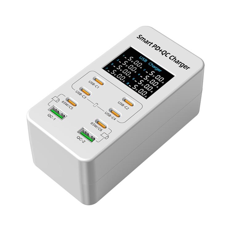 A8C Carregador Multi-Portas de Secretária com 2 USB-A e 6 USB-C / Type-C, Ecrã Digital, Ficha US, EU, UK, AU