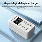 A8C Carregador Multi-Portas de Secretária com 2 USB-A e 6 USB-C / Type-C, Ecrã Digital, Ficha US, EU, UK, AU