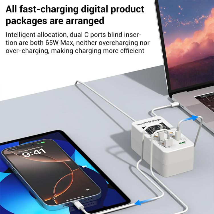 A8C Carregador Multi-Portas de Secretária com 2 USB-A e 6 USB-C / Type-C, Ecrã Digital, Ficha US, EU, UK, AU