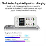 A8C Carregador Multi-Portas de Secretária com 2 USB-A e 6 USB-C / Type-C, Ecrã Digital, Ficha US, EU, UK, AU