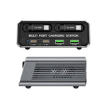 Estação de Carregamento de Mesa Multi Portas 6 em 1 WXL-60C com Cabos Telescópicos Duplos Integrados, WXL-60C