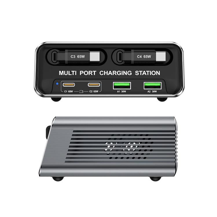 Estação de Carregamento de Mesa Multi Portas 6 em 1 WXL-60C com Cabos Telescópicos Duplos Integrados, WXL-60C