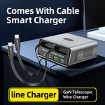 Estação de Carregamento de Mesa Multi Portas 6 em 1 WXL-60C com Cabos Telescópicos Duplos Integrados, WXL-60C