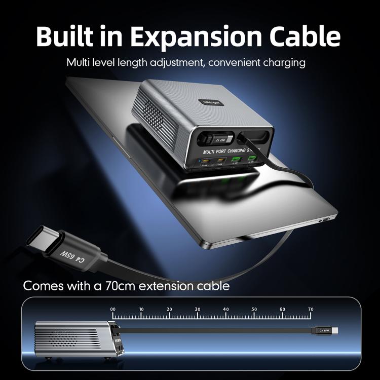 Estação de Carregamento de Mesa Multi Portas 6 em 1 WXL-60C com Cabos Telescópicos Duplos Integrados, WXL-60C