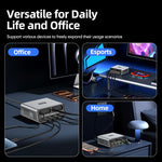 Estação de Carregamento de Mesa Multi Portas 6 em 1 WXL-60C com Cabos Telescópicos Duplos Integrados, WXL-60C