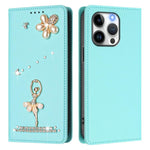 Ballet Girl Diamond Studded RFID Vegan Leather Phone Case, For iPhone 13 Pro, For iPhone 12 / 12 Pro, For iPhone 12 Pro Max, For iPhone 11 Pro Max, For iPhone 11, For iPhone 11 Pro