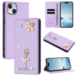Capa de Telemóvel em Pele Vegana com Diamantes e RFID com Estampa de Bailarina, Para iPhone 16 Pro, Para iPhone 16 Plus, Para iPhone 16, Para iPhone 15 Pro Max, Para iPhone 15 Pro, Para iPhone 15 Plus
